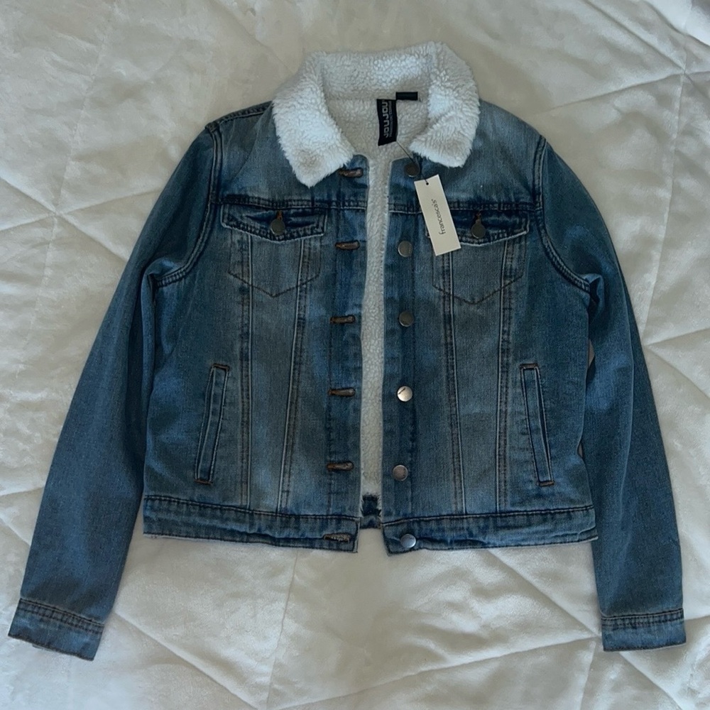 Francesca's Blue and White Jean Jacket with Sherpa Lining